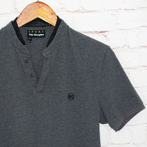 The Kooples Men's Pique and leather trim Polo Shirt Gray Size XS - Picture 1 of 8